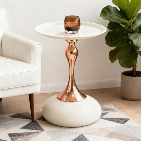 Tavolino salotto rotondo 38 cm in metallo bianco e oro HAVRYA (1/5)