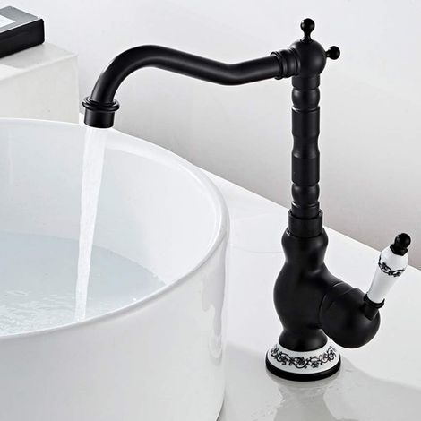 Robinet de Cuisine et de Salle de Bain Monocommande Antique Vintage en Laiton Classique (Noir) (1/5)