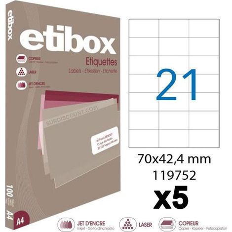 Lot de 5 boites de 2100 étiquettes - Format 70x42.4mm - Etibox - Apli 119752