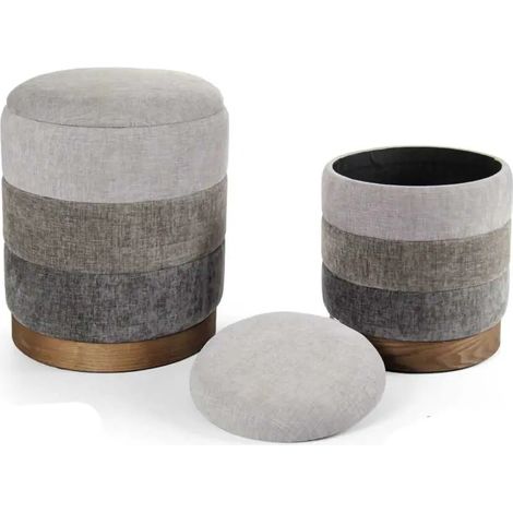 Set aus 2 grauen poufs mit Stauraum Ø38x44 und Ø31x38