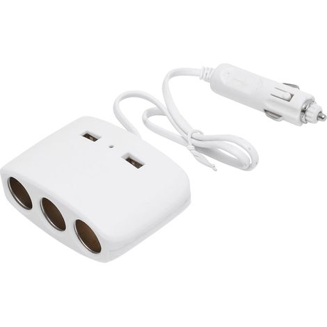 Adattatore triplo per accendisigari da auto 12/24V bianco e 2 porte USB 5V/1000mA (1/5)
