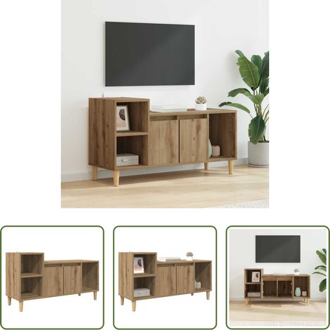Armoire tv - Meuble TV Chêne artisanal 100 x 35 x 55 cm Bois d'ingénierie (1/5)