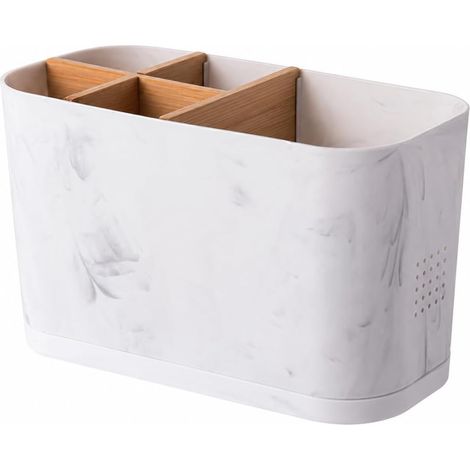 Toothbrush and Toothpaste Holder, 5 Compartments and Drainage Holes, Bathroom Holder, Easy to Clean, with Adjustable Dividers for Family, Kids (1/5)