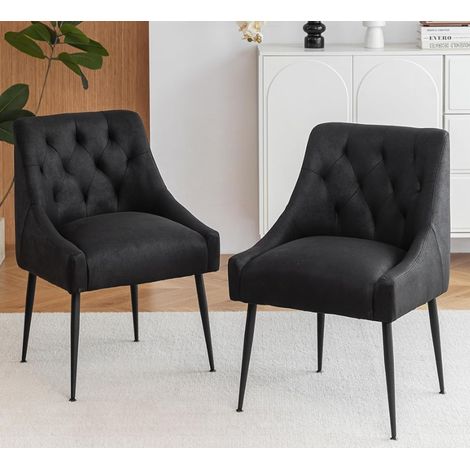 Lot 2 chaises repas noires capitonnées pieds métal 78,5 × 56 × 49,5 cm (1/2)