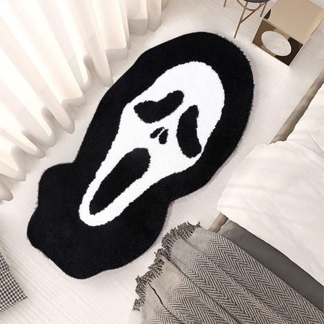Tapis de bain tête de mort, noir, doux et moelleux, antidérapant, lavable, décoratif pour Halloween, idéal pour la salle de bain, les toilettes, la chambre ou le salon.