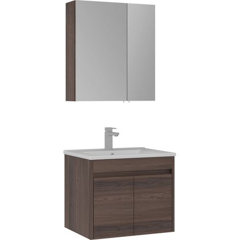 Ensemble Meuble Vasque avec Miroir (2 Pièces) "Side 65 v2" - 65 x 45 x 52 cm - Walnut (1/3)