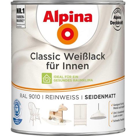 ALPINA Classic Weißlack für Innen, Reinweiß, seidenmatt, 750ml (1/2)