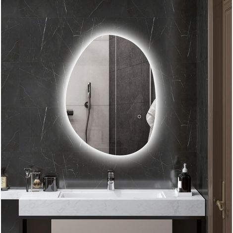 Miroir de salle de bain asymétrique 70 x 50 cm avec LED, tactile, antibuée, argent (1/5)