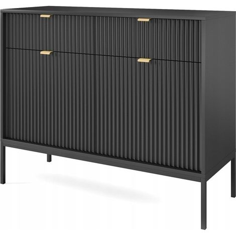 Commode universel Noir 104x83x39cm pied métal avec 2 tiroirs modèle "NOEMIE KSZ104" (1/3)