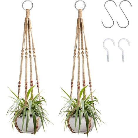 SABIR ANMI 2 pièces Macramé Support Pots pour Fleur Pots de Fleurs à Suspendre Intérieur Macramé Corde de Coton Porte Décoration avec 4 Crochets (1/5)