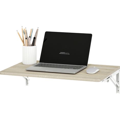 Table pliante murale 60x40cm bureau suspendu gain de place angles arrondis chêne