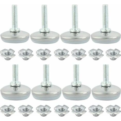 royaluxe - 20PCS Réglable Pieds vérin de Meuble Armoire Pieds Métal Réglable Inox Cuisine Ronde avec Vis Pieds vérin de Meuble pour Pieds de Meuble Chaise Table M8 x 20mm,M8 x 30mm (1/5)