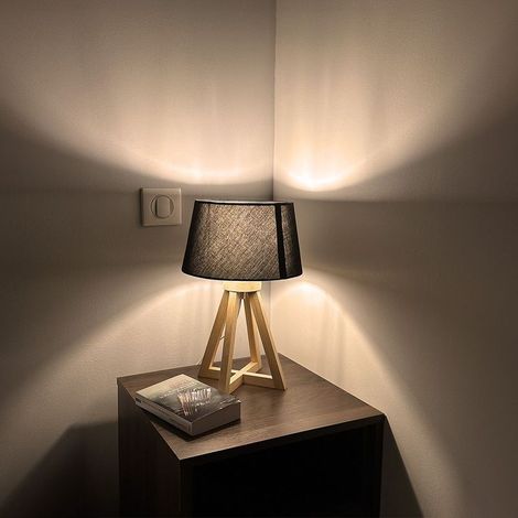ACKERMAN – Lampe de chevet en bois E27, 37 cm, abat-jour en tissu, pour intérieur naturel, norme CE IP20 (1/3)
