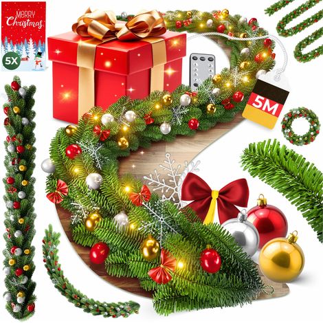 KESSER® Weihnachtsgirlande mit Beleuchtung 100 LED's - Weihnachtsbeleuchtung - In & Outdoor - Tannengirlande Weihnachtsdeko   5m / 100 LEDs inkl. Fernbedinung (1/5)