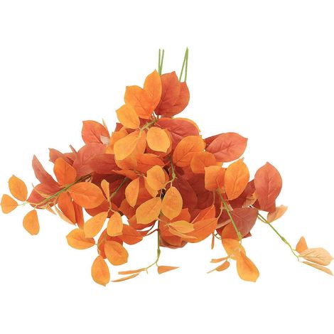 Plantes artificielles, lot de 4, feuilles orange en forme de branches, pour la décoration florale de la chambre à coucher et le remplissage de vases. (1/5)