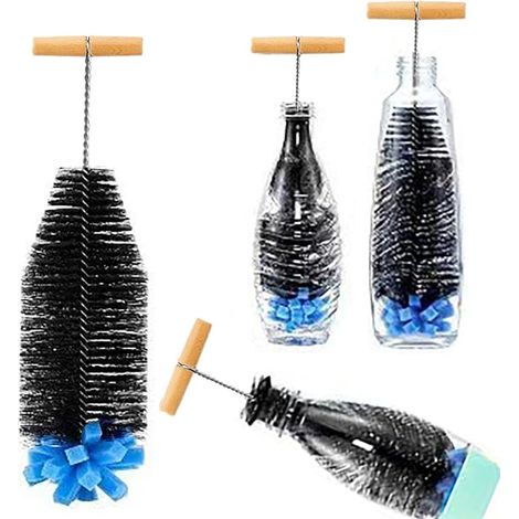 Cepillo para biberones de 33 cm, cepillo denso para biberones, botellas de agua de vidrio y botellas estrechas, botellas de refrescos, biberones, compatible con botellas SodaStream. (1/5)