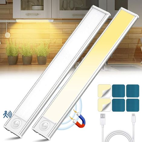 Sans Fil USB Rechargeable Lampe de Placard, 6500K Led Cuisine Sous Meuble, Magnétique Dimmable à Détecteur de Mouvement pour Placard Escalier Cuisine (20cm2 Pack) (1/5)