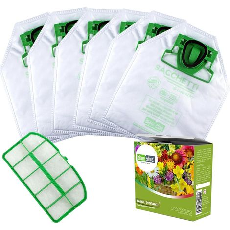 Sacchetti folletto vk 200 - 220s 6 pz + granuli fiori di primavera+ filtri compatibili (1/2)