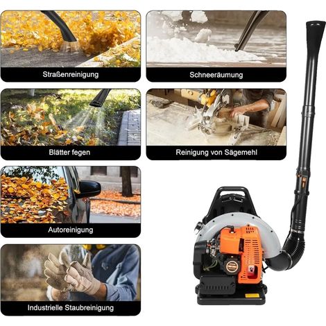 Souffleur à feuilles à essence, puissance de 2,7 kW, cylindrée de 63 CC, vitesse de 6800 tr/min, réservoir de carburant de 1,8 L, angle réglable (1/5)