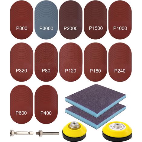 Schleifscheiben-Set, 128-teilig, 75 mm Schleifpapier, Schleifscheiben-Polieraufsatz, Schleifaufsatz für Akkuschrauber und Bohrmaschinen, Körnung 80 bis 3000 (1/5)