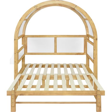 Lit cabane évolutif avec toit arqué 140 x 200 cm, pin et MDF, blanc et naturel, HOMVRA (1/5)