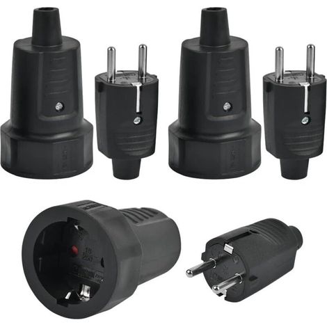 Enowelir 3 Fiches Mâle IP44 et 3 Prise Femelle, Fiche Électrique 2 Broches 250V 16A Fiche IP44 Fiche Électrique avec Caoutchouc Prise Electrique Étanche Fiche Mâle et Femelle pour Extérieur, pour Câbl (1/4)