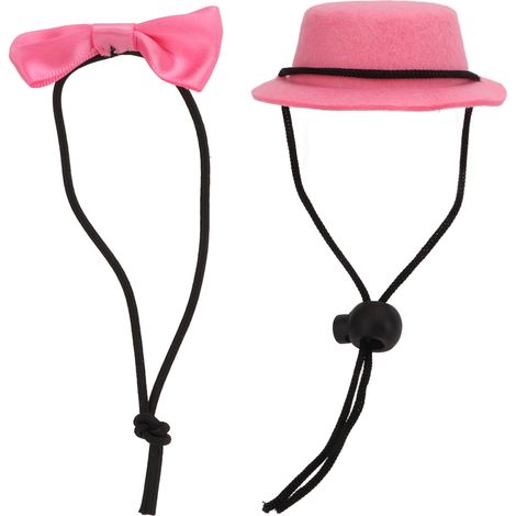 Ensemble chapeau et nœud papillon pour hamster, réglable et confortable pour petit animal de compagnie, déguisement pour lapins, hamsters, cochons d'Inde (nœud papillon rose rose) (1/5)