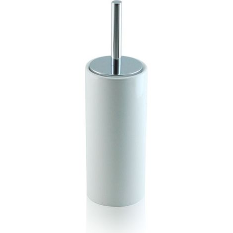 Porta scopino da bagno a terra - pavimento in ceramica e ottone cromato, colore bianco