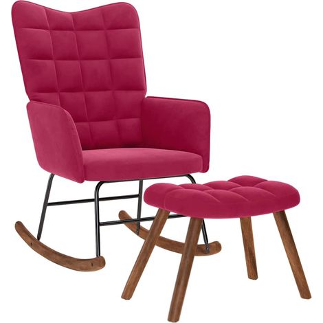 Chaise à bascule avec repose-pied rouge bordeaux velours (1/5)