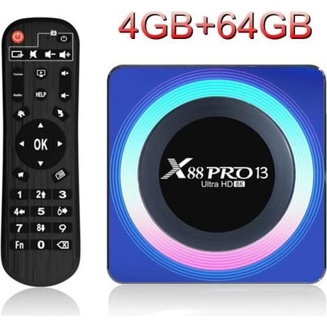 Décodeur TV X88 Pro 13 - Woopker - Android 13 - 8K - 4 Go - 64 Go - Décodage vidéo HD