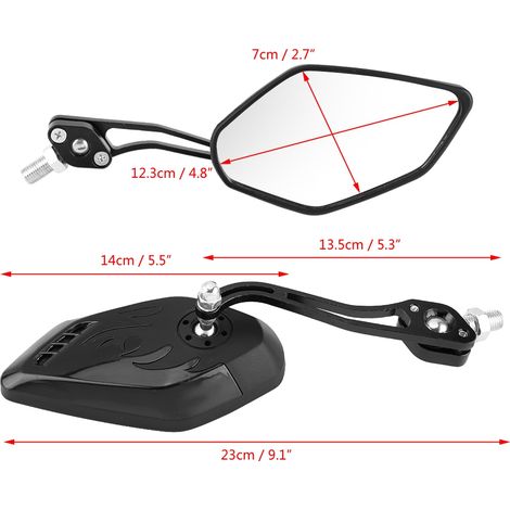 1 Paire de Rétroviseurs Moto Aluminium 8mm 10mm Motif Flamme Fibre de Carbone Noir (1/5)