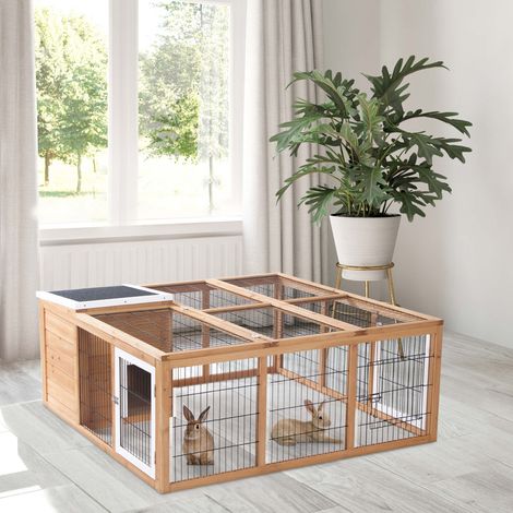 Recinto per piccoli animali PawHut con recinto, tetto incernierato, resistente alle intemperie, 123 cm x 120 cm x 52 cm, marrone.
