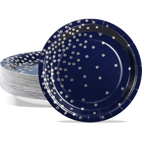 Assiettes En Carton - 50 Pièces - 23 Cm - Design Renforcé Bleu Argent - Pour Fêtes Et Pique-niques (1/5)