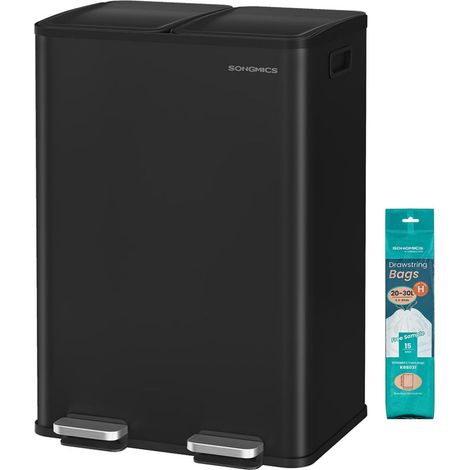 Pattumiera da cucina 2 x 30 litri 2 scomparti pattumiera a pedale con coperchio a chiusura ammortizzata secchi interni in acciaio 15 sacchi per la spazzatura inclusi nero 120007180