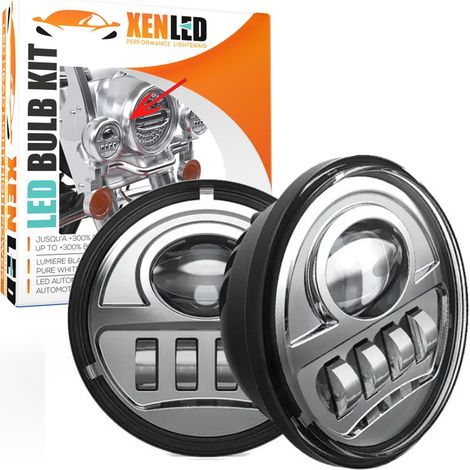 Phares LED auxiliaires 4.5" Harley Davidson 34W - Glide / Fat Boy - Homologué - Chrome - La paire