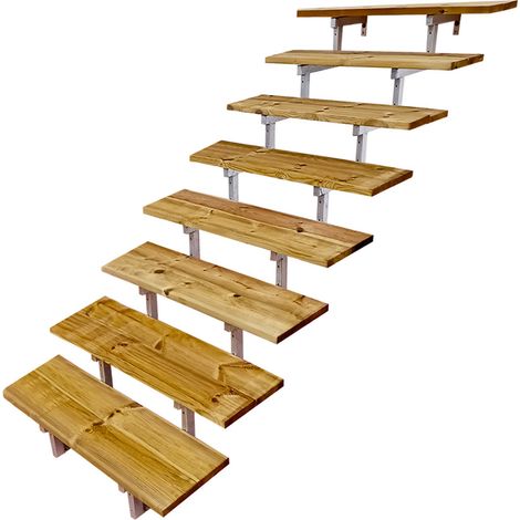 OSLO - Stahltreppe Außen H139cm 8 Treppenstufen Holz KDI Breite 80cm