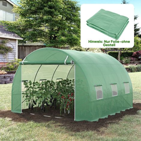 Bâche de remplacement pour serre 3x3x2 m, résistante, déchirure protégée, 6 ouvertures, porte, vert, housse uniquement (1/5)