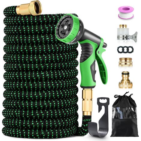 Expandable Garden Hose 15 m High Pressure Hose with 10 Jet Guns, Universal 1/2" and 3/4" Connectors, Leak-Proof, Lightweight and Durable for Garden, Car, Outdoor Cleaning (1/5)