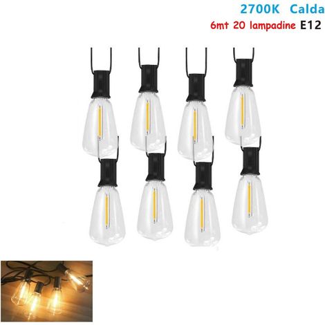 CATENARIA CATENA LUMINOSA 6MT CON 20 LAMPADINE E12 ESTERNO LUCE CALDA 2700K (1/2)