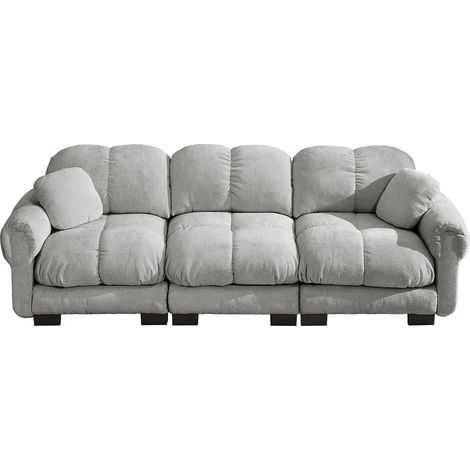 Canapé 3 places en chenille gris clair avec coussins décoratifs et dossier ergonomique (1/5)