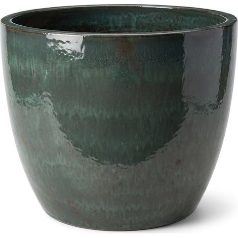 Pot grande taille d'extérieur LANCELOT 58x51cm jade, fait main en terre cuite émaillée, résistant au gel (1/2)