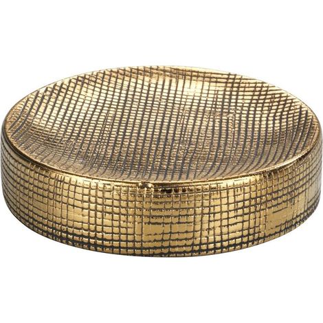 Wenko – Porte-savon en céramique Rivara – Diamètre 10 cm – Design doré chic – Pour petits savons décoratifs – Évite les traces sur l'évier