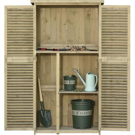 Gartenbox aus Holz mit wasserdichtem Dach, Werkzeugschrank für den Außenbereich, 4 Fächer, 87 x 46,5 x 160 cm, Grau
