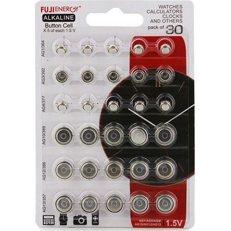 Assortiment de 30 piles pour montres calculatrices FujiEnergy