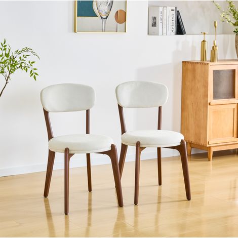 Set di 2 sedie da pranzo in lino con gambe marroni, bianco (1/5)