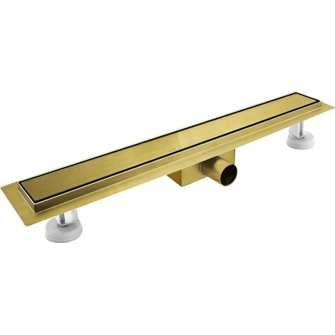 Caniveau de Douche Acier Inox 30cm,Caniveau de Douche avec siphon à bloqueur d'odeurs et filtre à cheveux,Doré Caniveau Douche Extra Plat,Drainage rapide (1/5)