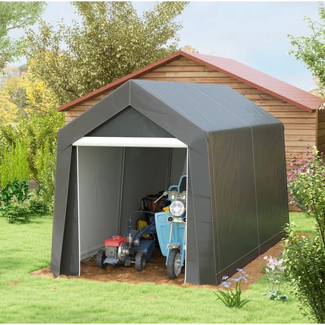 Abri de stockage 210x360x235 cm gris foncé en acier avec porte zippée et protection ضد intempéries (1/5)