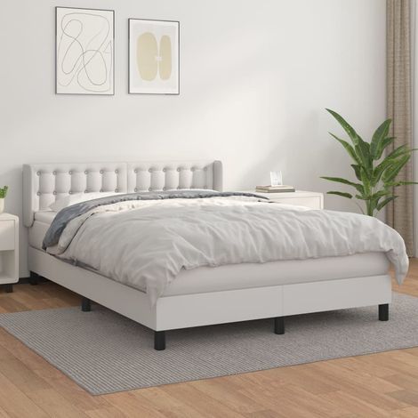 Cama box spring con colchón cuero sintético blanco 140x190 cm vidaXL (1/5)