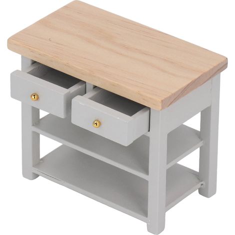Meuble de salle de bain miniature en bois de bouleau, style vintage, simple et multifonctionnel, à monter soi-même, pour maison de poupée à l'échelle 1/12, gris. (1/5)