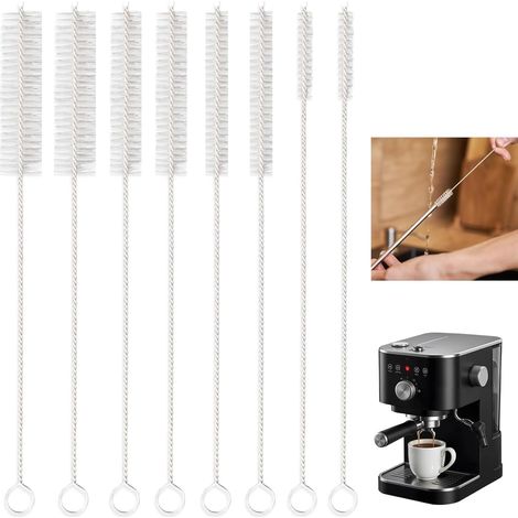 Juego de 8 cepillos de nailon de 21 cm con mangos de acero inoxidable para limpiar pajitas, botellas, tubos de leche, tubos de ensayo, teteras y pajitas para beber.